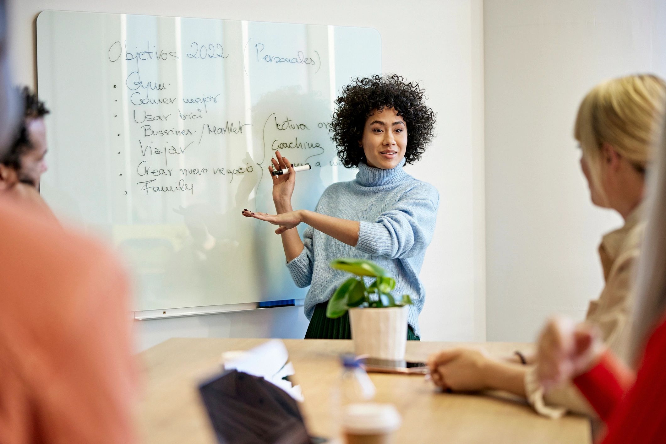 Facilitator presenting at a whiteboard during a workshop